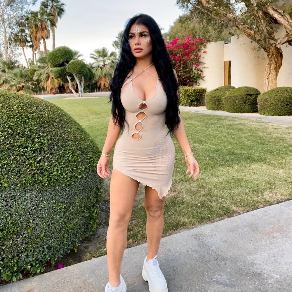 POSTER GIRL Beige Cut-Out Mini Dress